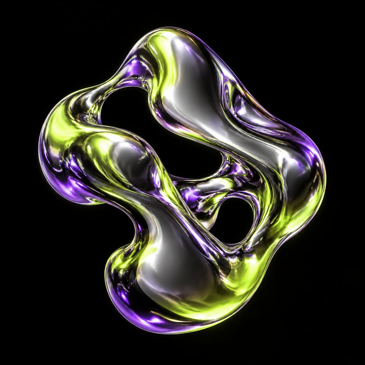 Abstract chrome sculpture in lime and violet